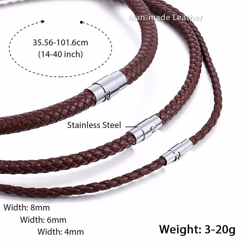4/6/8mm Unisex Braided Leather Rope Choker Necklace Stainless Steel Magnet Clasp