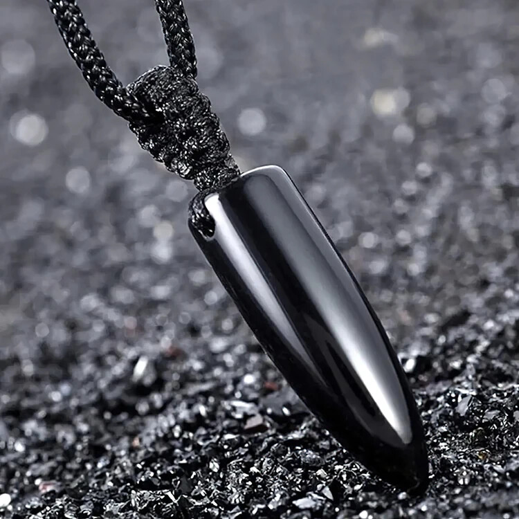Black Obsidian Bullet Point Pendant Healing Reiki Protection Amulet Necklace