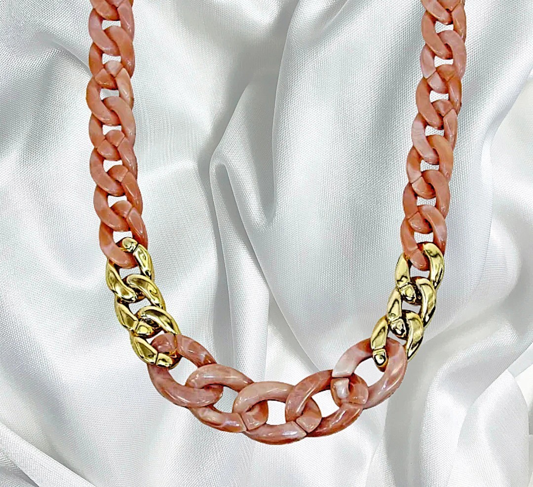 Pink and Gold Link Necklace with with large pink links and shiny gold links New