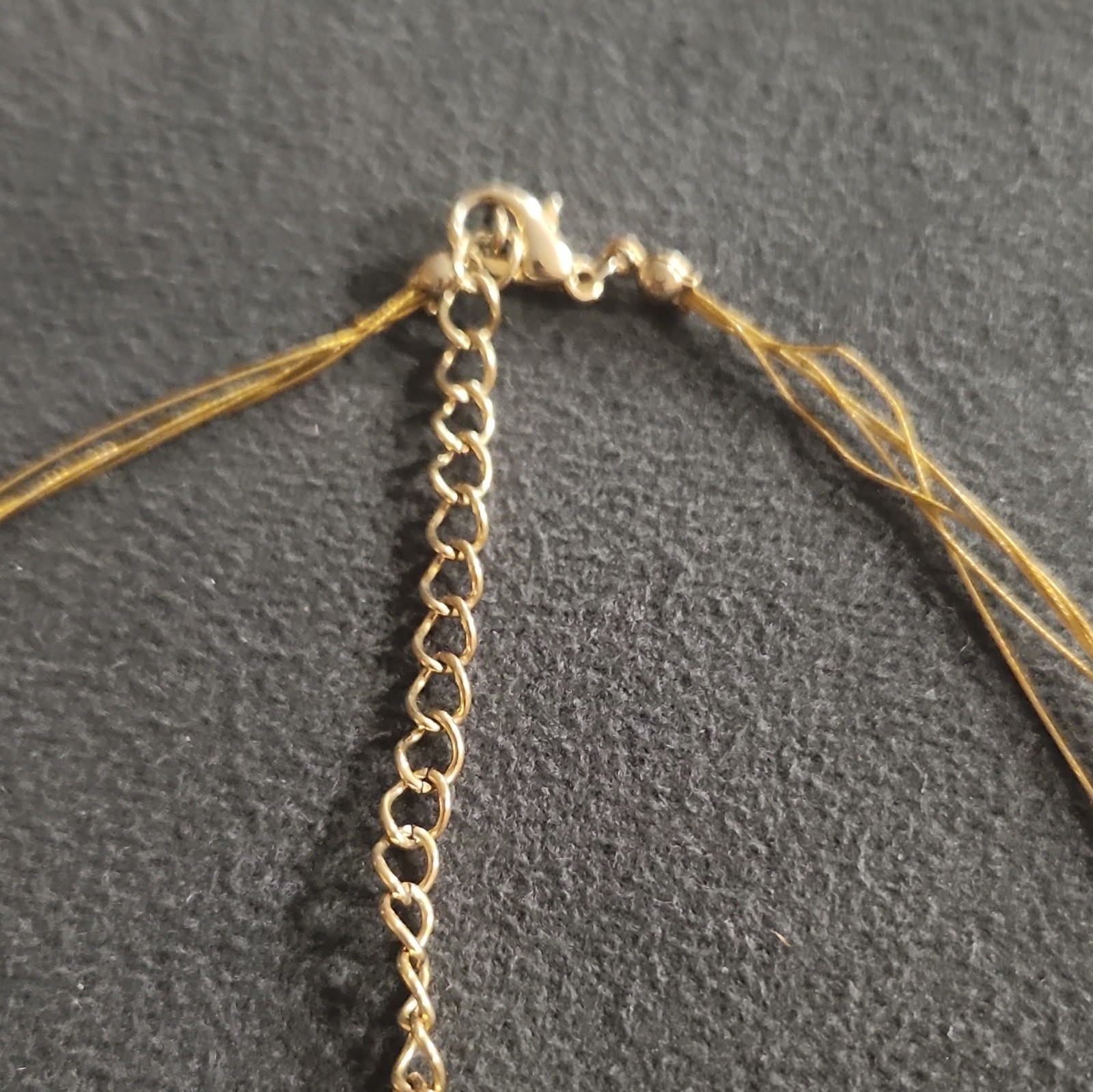 White Bead Layered Necklace Gold Tone Crystal Cable Chain Adjustable Lobster