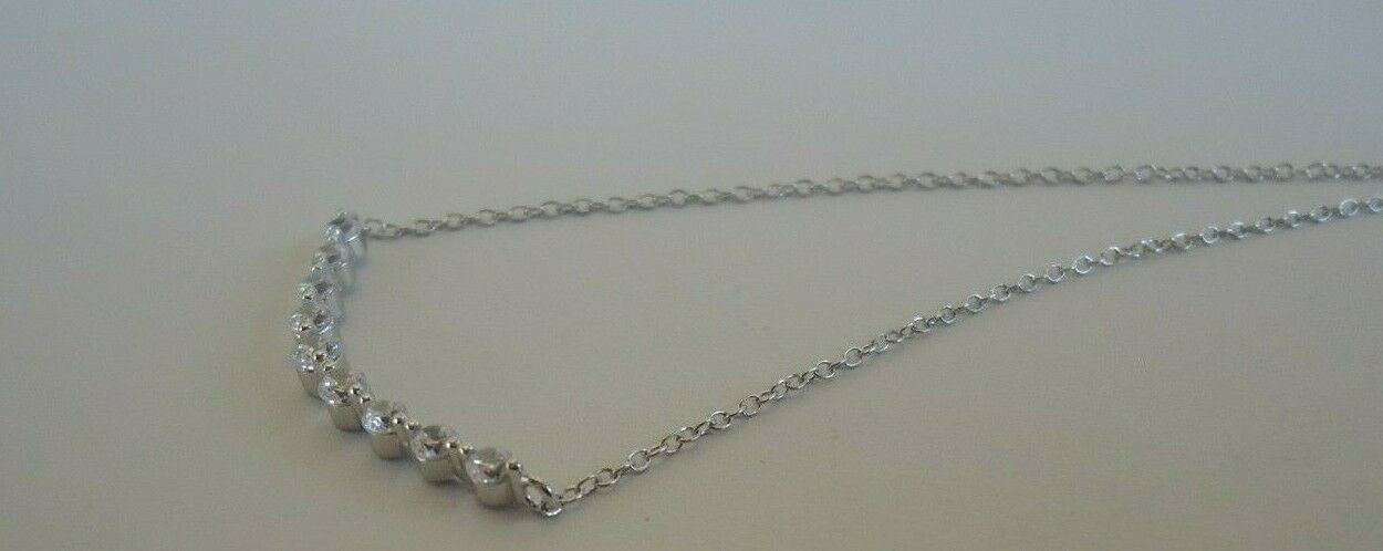 CURVED BAR NECKLACE PENDANT W/ LAB DIAMONDS /925 STERLING SILVER / 18”