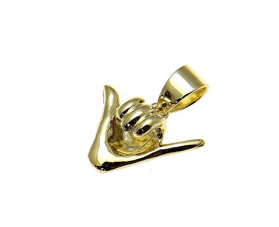 YELLOW GOLD PLATED SILVER 925 HAWAIIAN “SHAKA” HANG LOOSE PENDANT 12MM-19MM