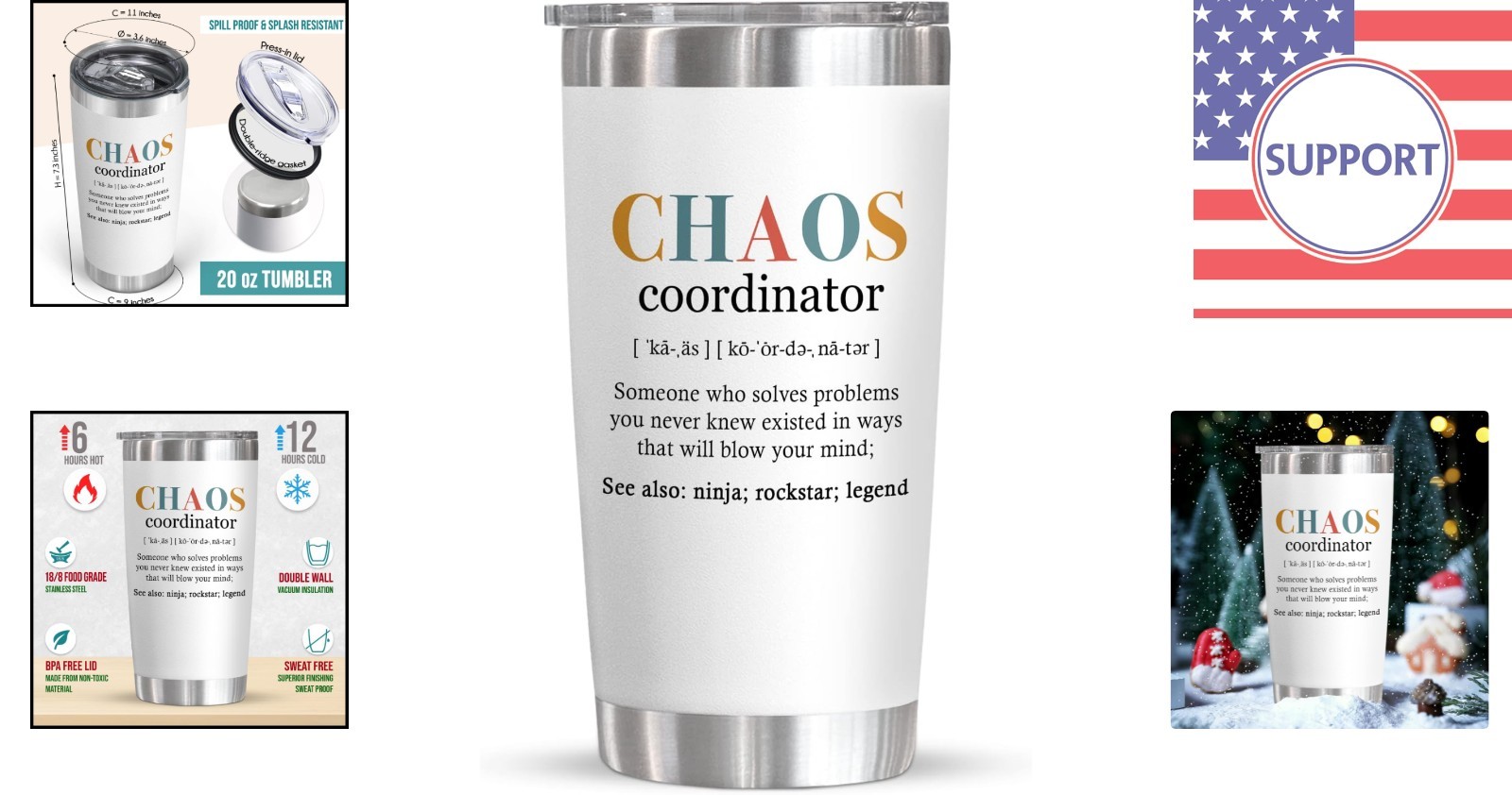 Insulated 20oz Chaos Tumbler – Stylish Christmas Gift for Coworkers & Friends