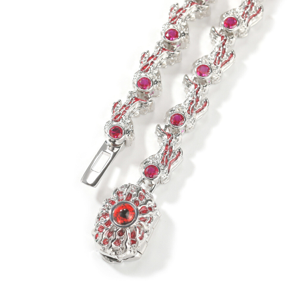 18″ Red Eyes Spikes Iced CZ Out Chain Choker Silver Necklace For Men Hip Hop