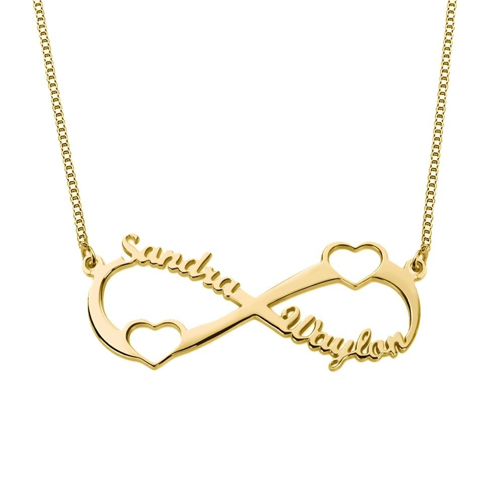 Personalized Infinity Name Necklace with Two Cut Out Heart Custom Made with Name
