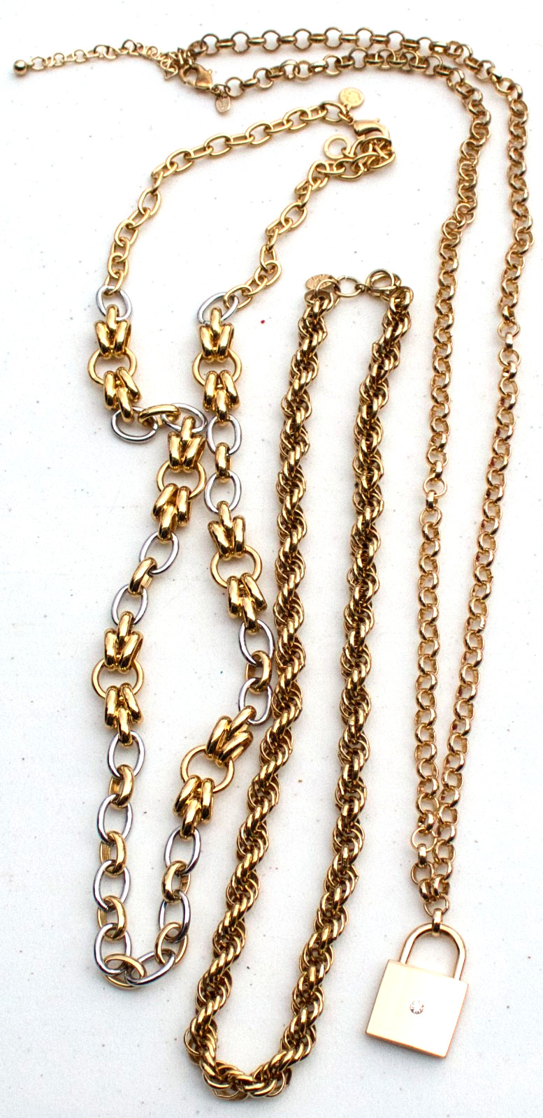 Lot of 3 Gold tone Necklaces – Erwin Pearl, Chico’s and a 3rd undefined logo