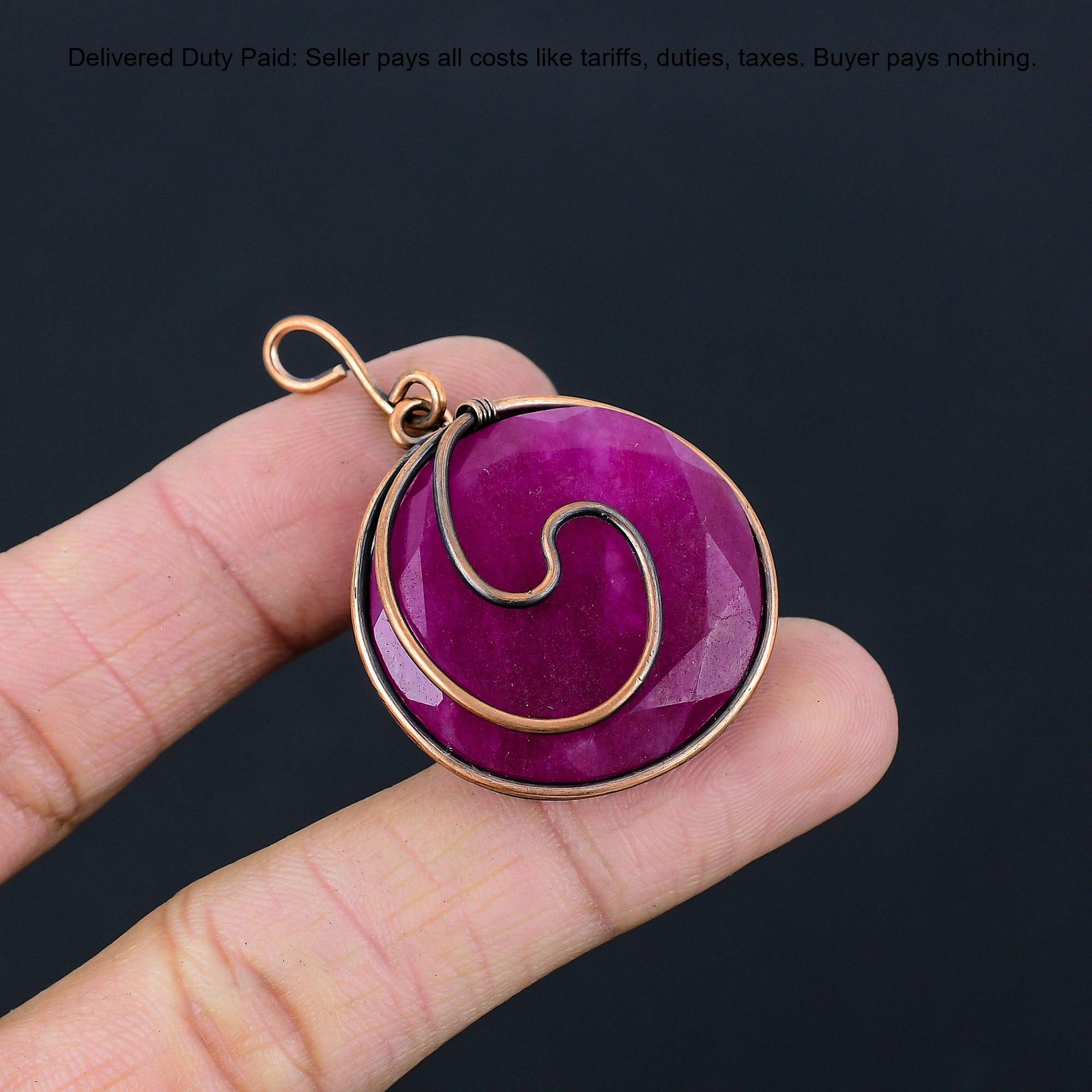 Natural Kashmir Rubi Copper Boho Wire Wrapped Daughter Artisan Birthday Pendant