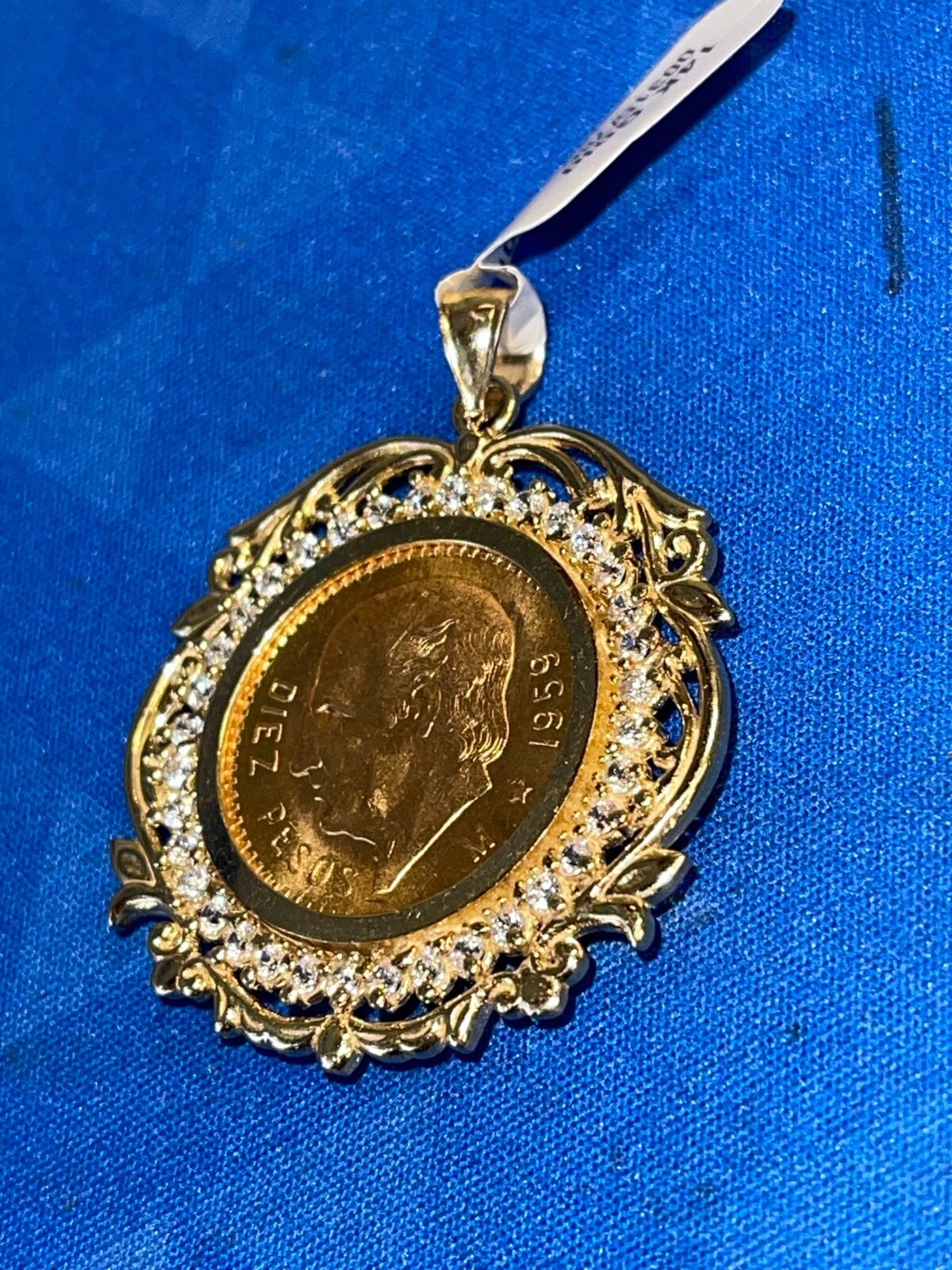 For 10 Peso Coin 7.7g 14k Yellow Gold Bezel Greek Key Bizel Moneda Cubic Zarcon