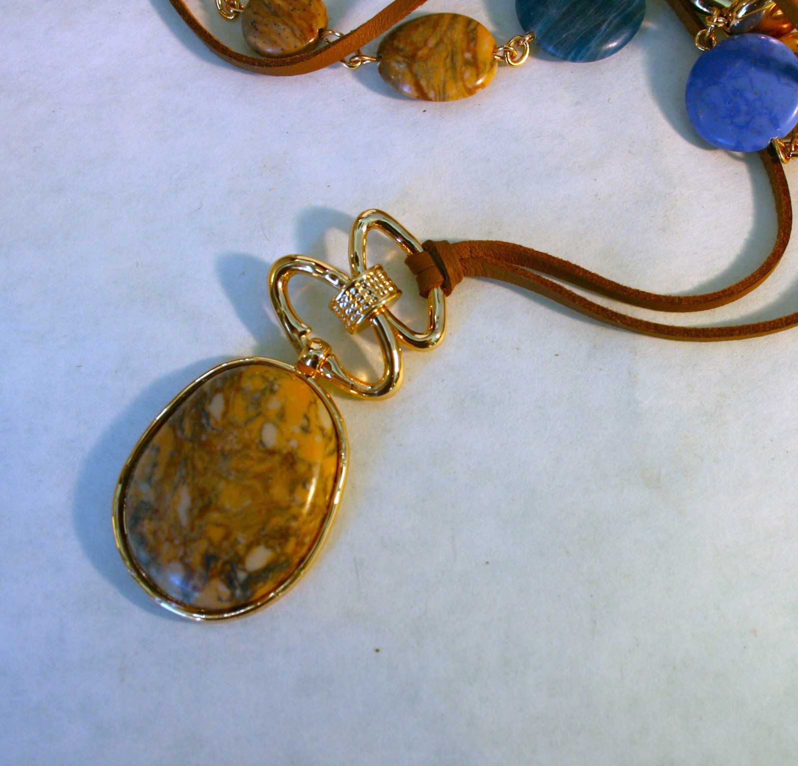 Style&Co layered tan faux stone layered pendant necklace 18″ & 26″