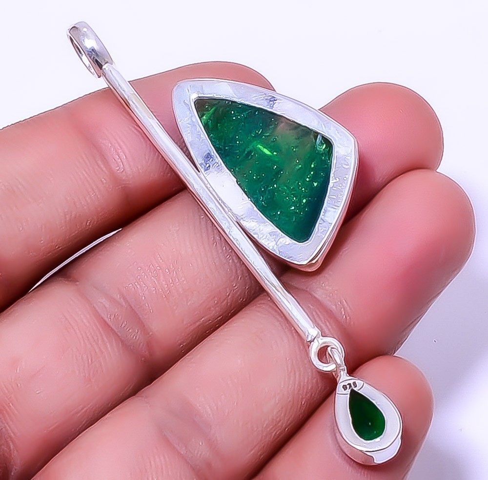 Dichroic Glass & Quartz 925 Sterling Silver Pendant 2.73″ A377