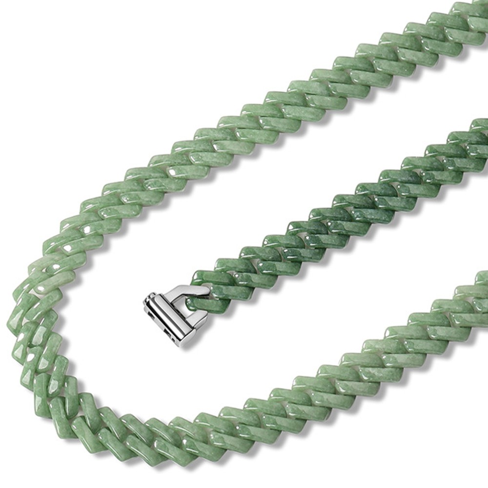 Certified Grade A Green Blue Burma Jade jadeite Cuban Chain Bracelet Necklace