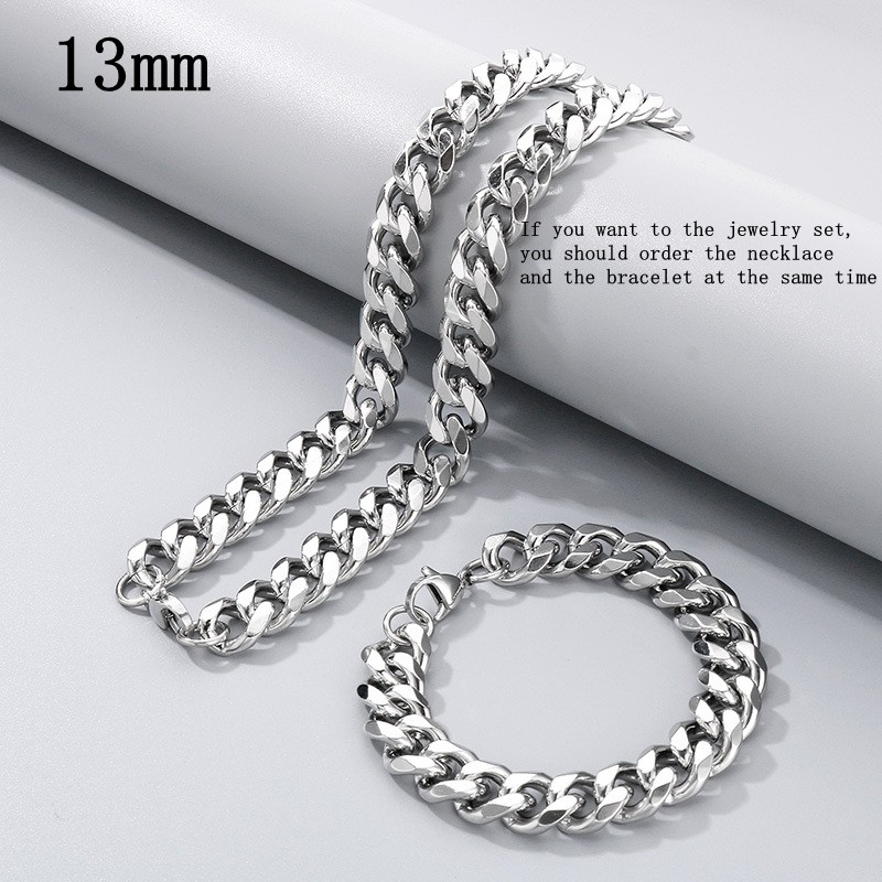 16-36″ Stainless Steel Silver Curb Cuban Chain Necklace Bracelet 3/5/7/9/11/13mm