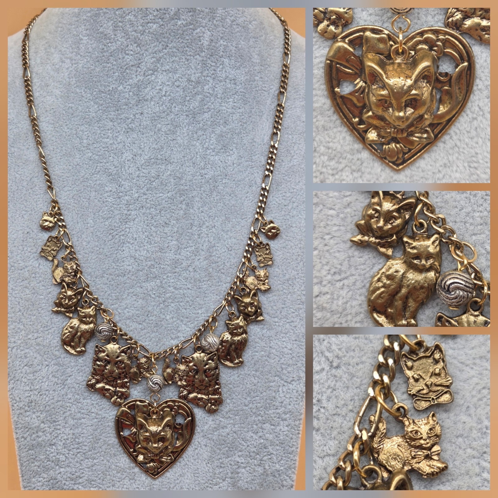 Cats Charms Pendant Style Heart Ribbon Flower Chain Necklace