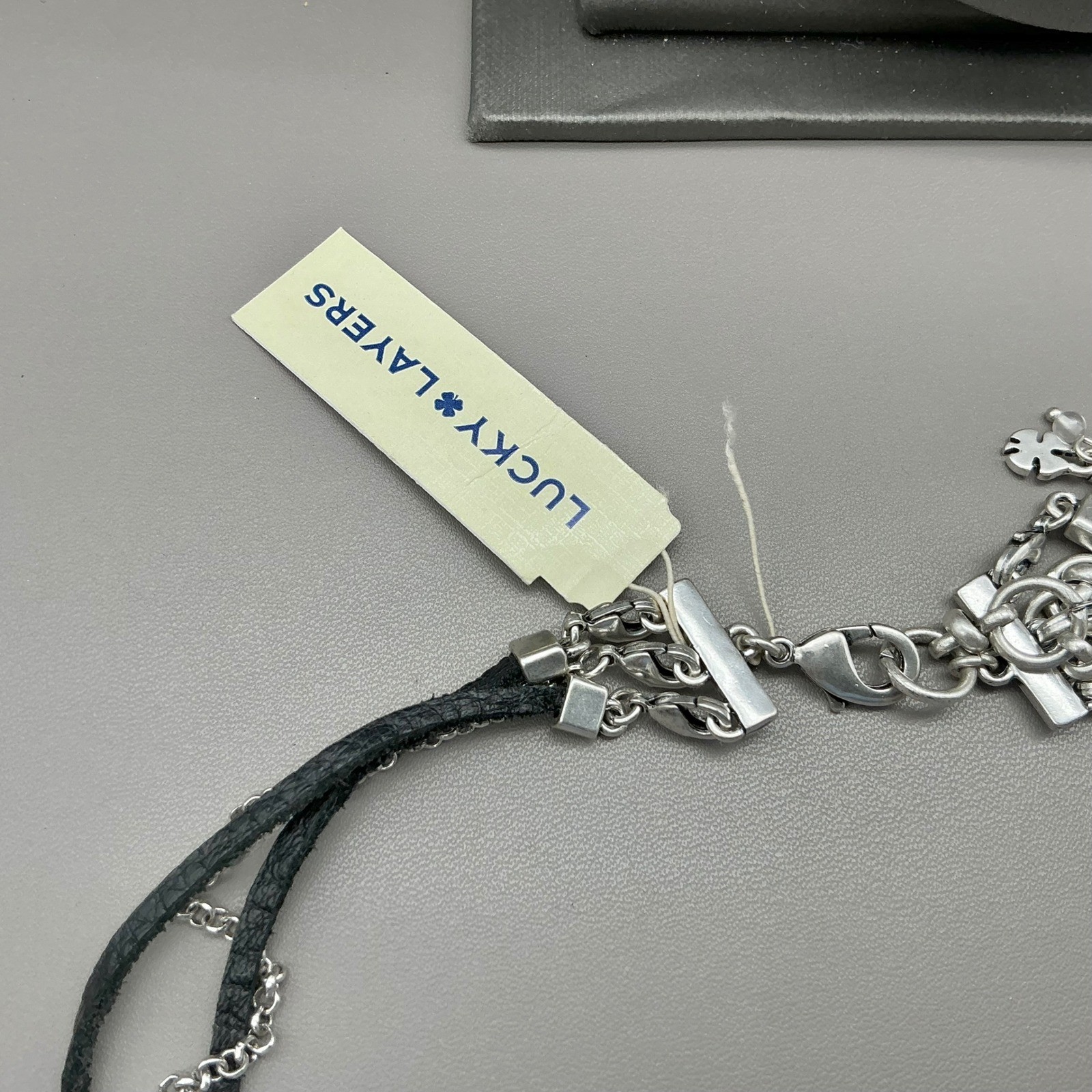 Lucky Brand Necklace Womens Silver Tone Layered Faux Leather Tassel 30 Inch