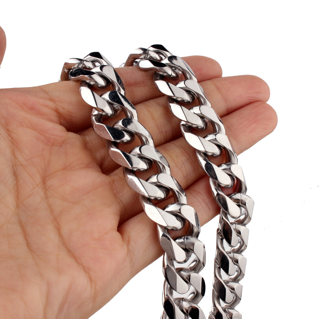 8/10/12/15/17/19mm Stainless Steel Silver Chain Cuban Curb Womens Mens Necklace