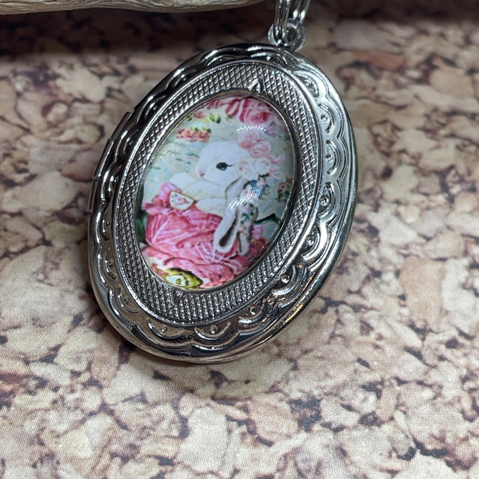 BUNNY RABBIT Locket Necklace JEWELRY Pendant PHOTO Silver Hot Pink Photo GIFT