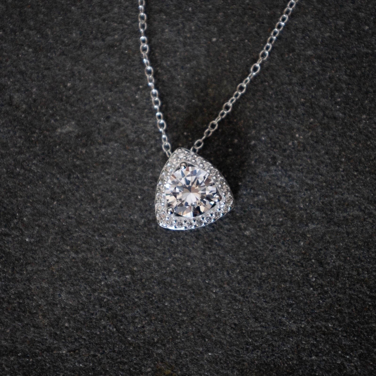 Trillion shape Sterling Silver Pendent Necklace Brilliant cut Cubic Zirconia