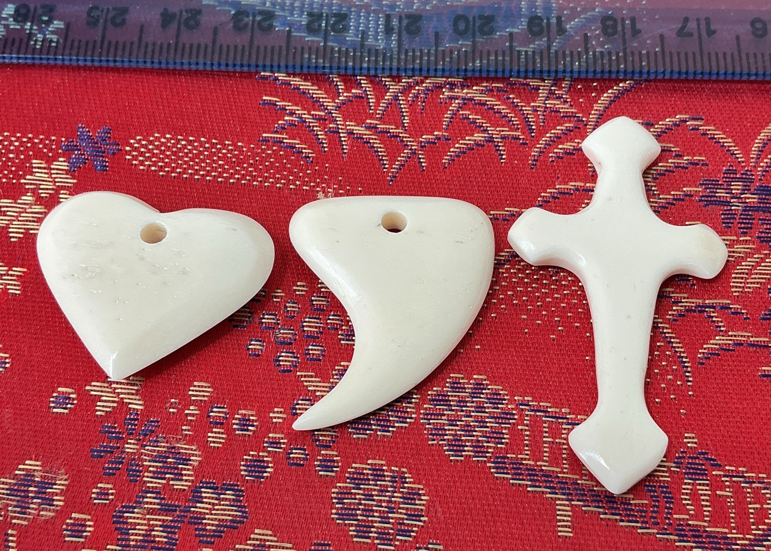 Lot of 6 White Charm Pendant Charms, Mixed Shapes, Cross Theme bovine bone