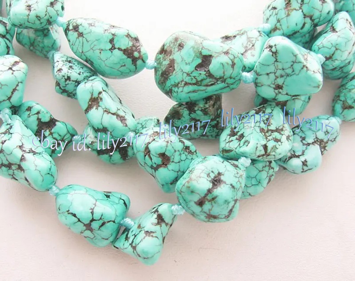 4 Rows Natural 10-15mm Irregular Turquoise Nugget Freeform Gems Beads Necklace