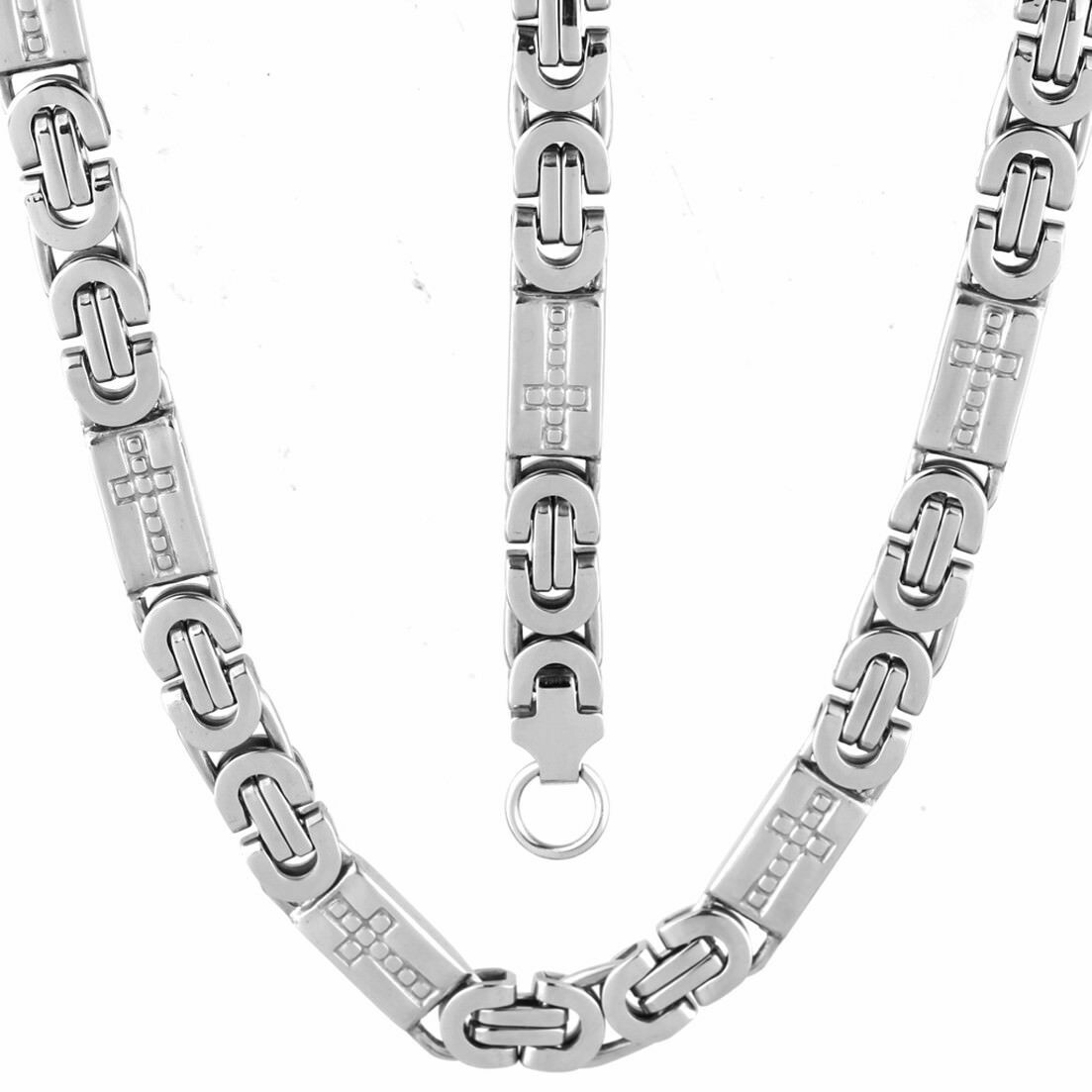 Men Women Silver Stainless Steel Byzantine Chain Necklace Bracelet Jewelry Set