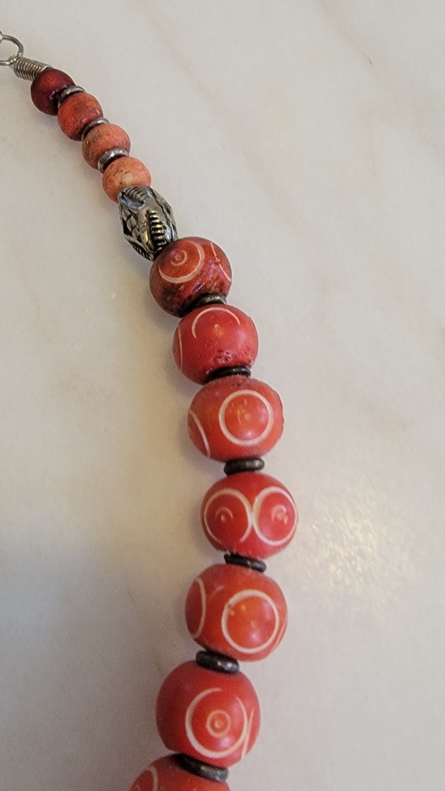 Tibetan Ghau Prayer Box Amulet Necklace Red Coral Hand-Carved Spiral Beads