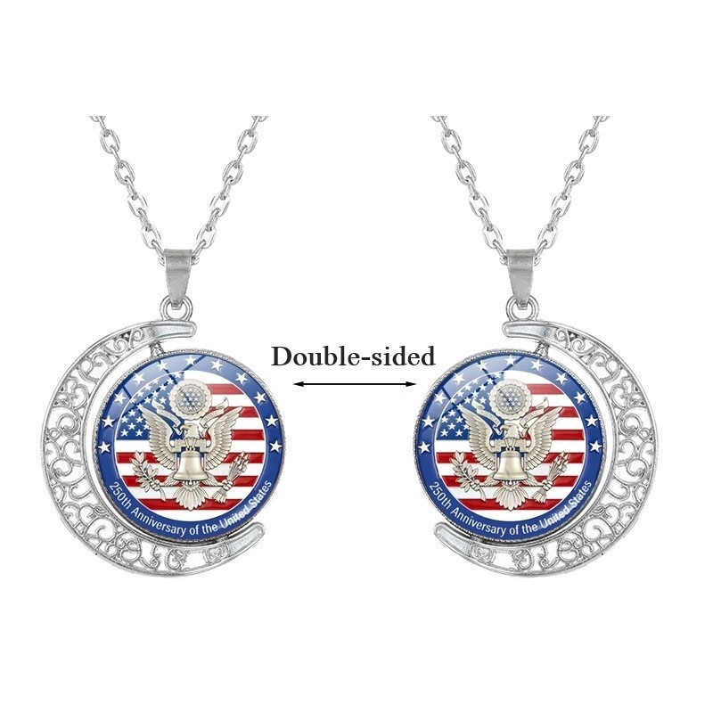 American 250th Anniversary Double-Sided Rotating Moon Alloy Necklace