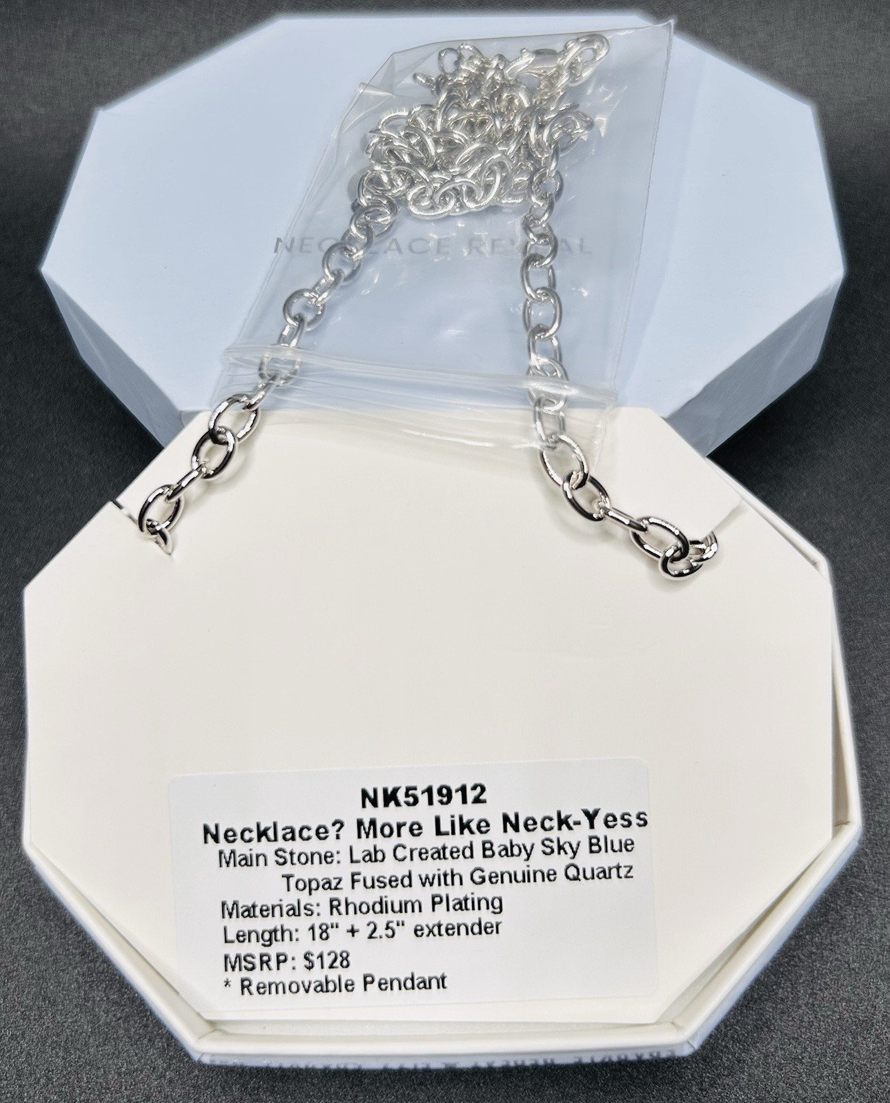 Bomb Party NK51912 “Necklace? More Like Neck-Yes” LC Baby Sky Blue Topaz Rhodium