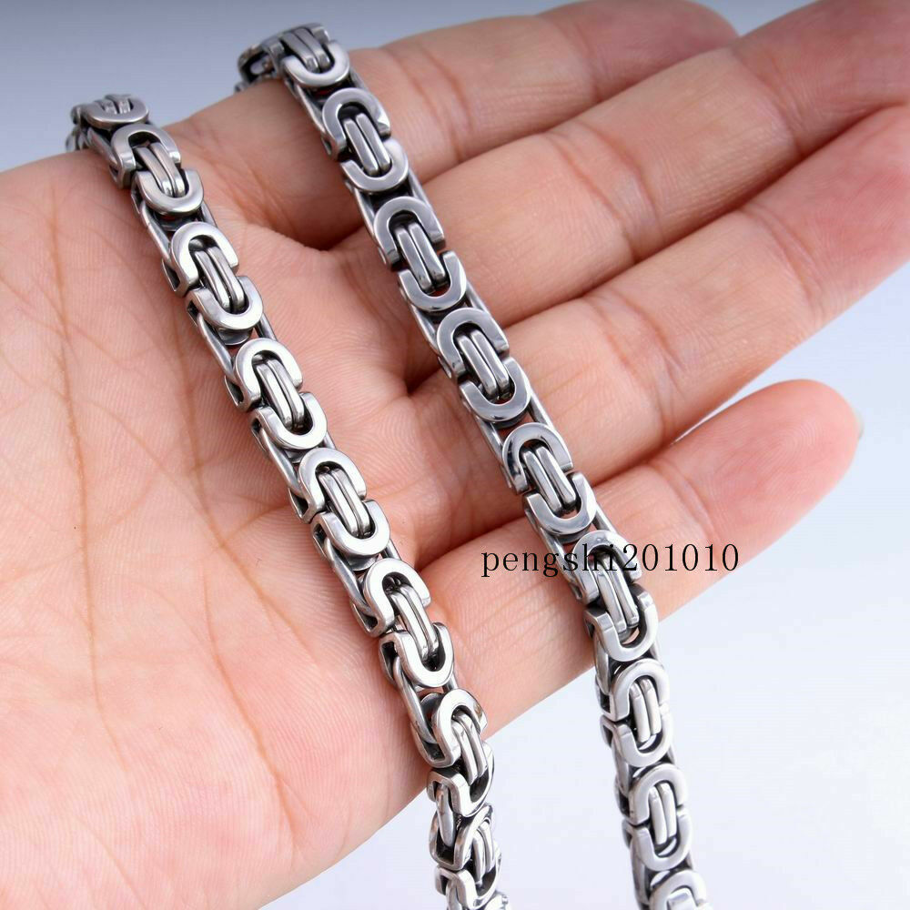6/8/11MM Silver Tone Byzantine Link Stainless Steel Necklace Boy Mens Chain Gift