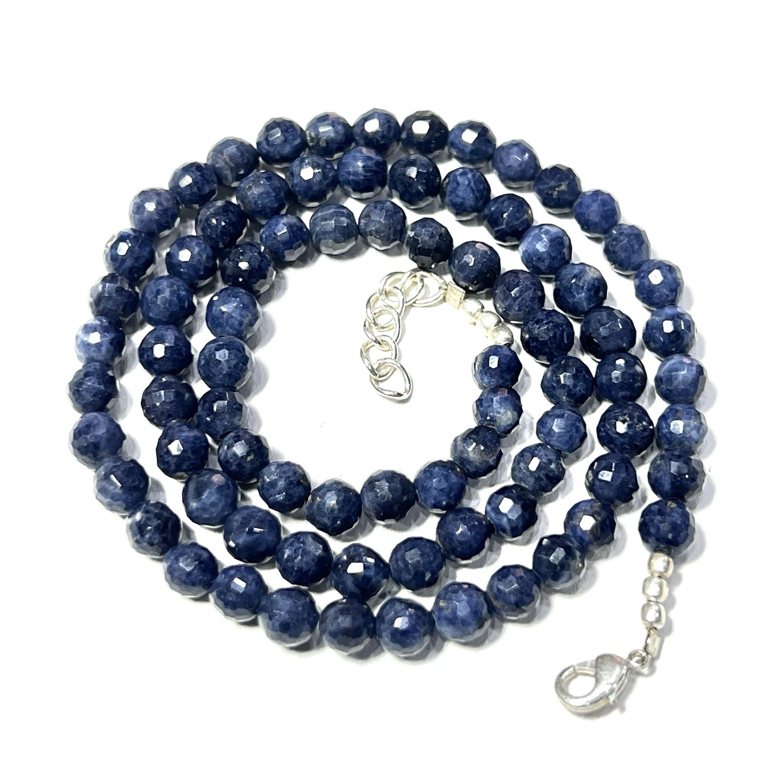 Natural Royal Blue Sapphire 6 mm faceted Round Beads. Sapphire Necklace 21”