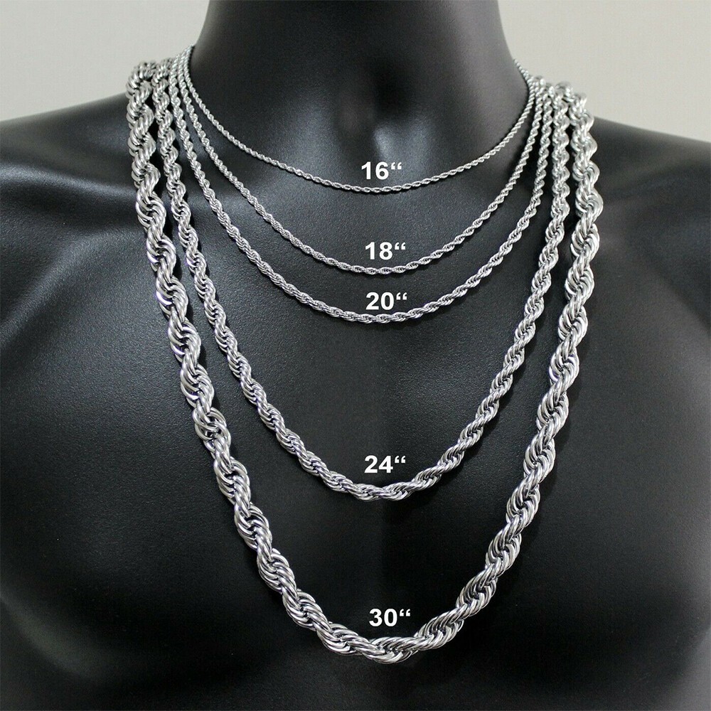 USA Stock 3/4/8mm 18-26″ Stainless Steel Twisted Rope Chain Necklace Choker