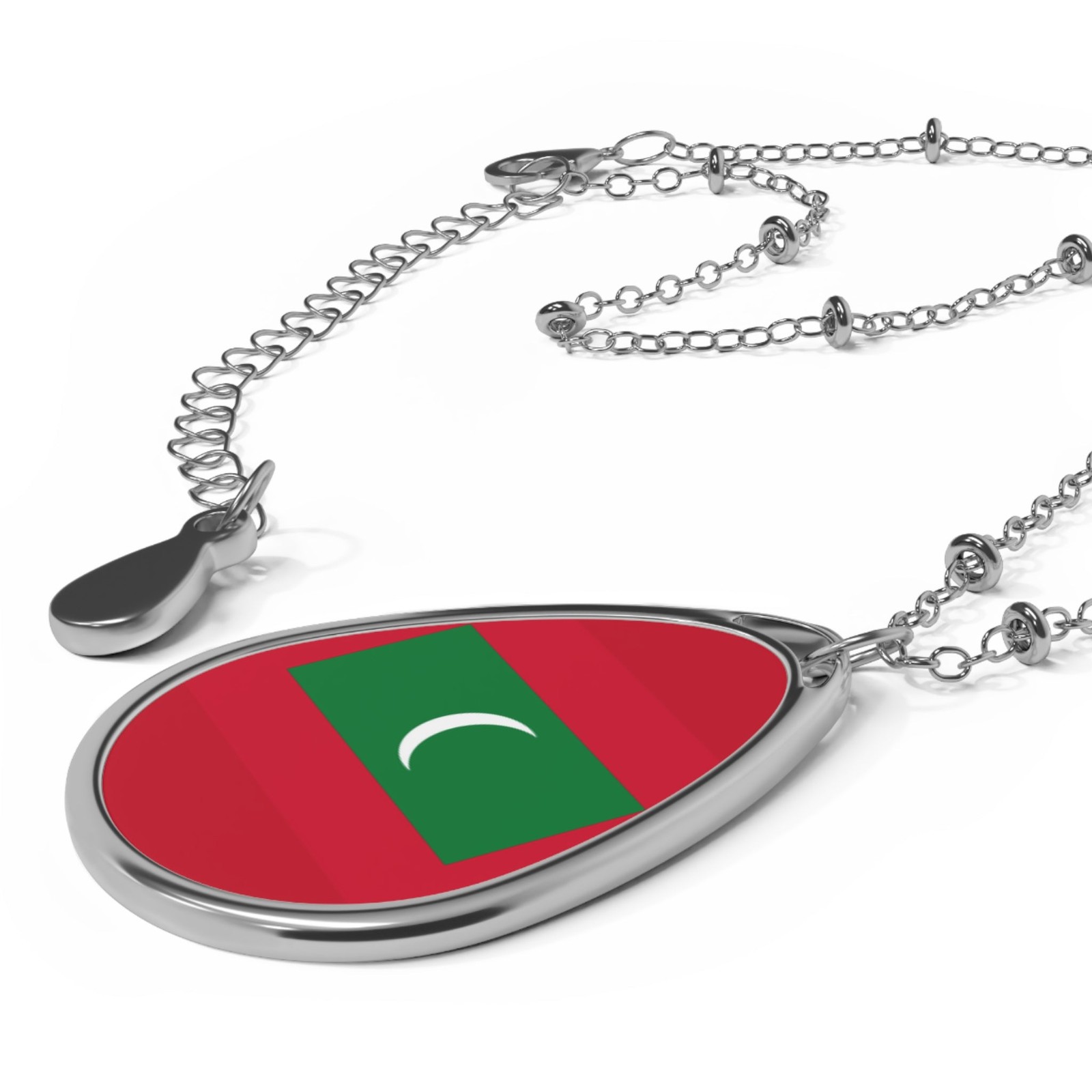 Maldives Flag Necklace – Oval Maldivian Heritage Pendant – One Size /