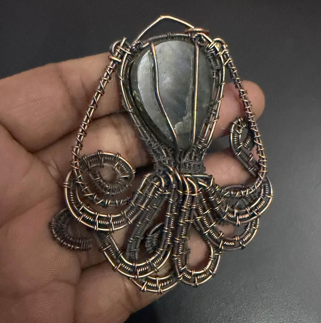 Labradorite Gemstone Copper Wire Wrapped Handmade Pendant Jewelry Gift For Her