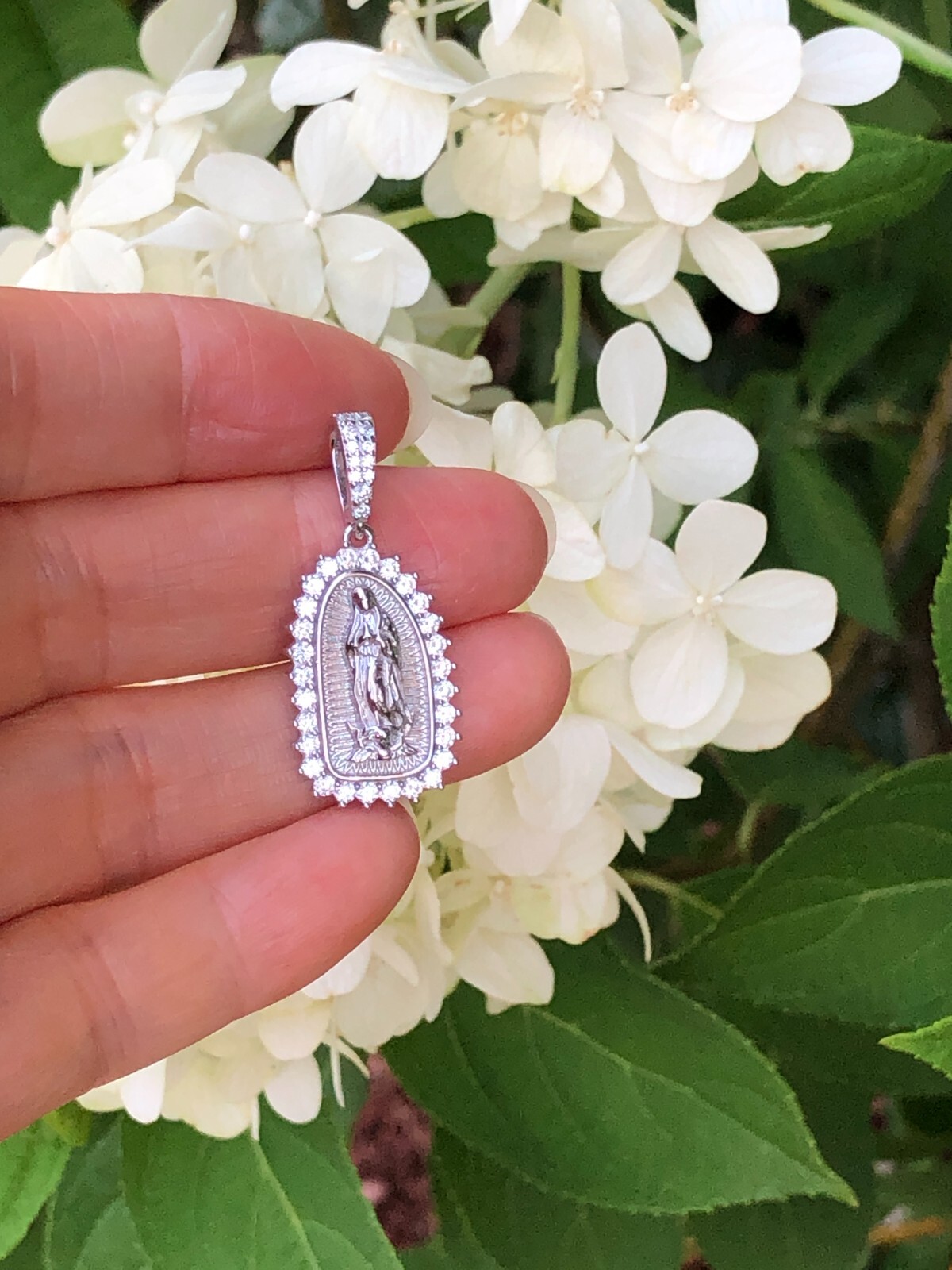 925 Sterling Silver Guadalupe CZ Pendant Women Girls 20mm(0.79″)/32mm(1.26″)
