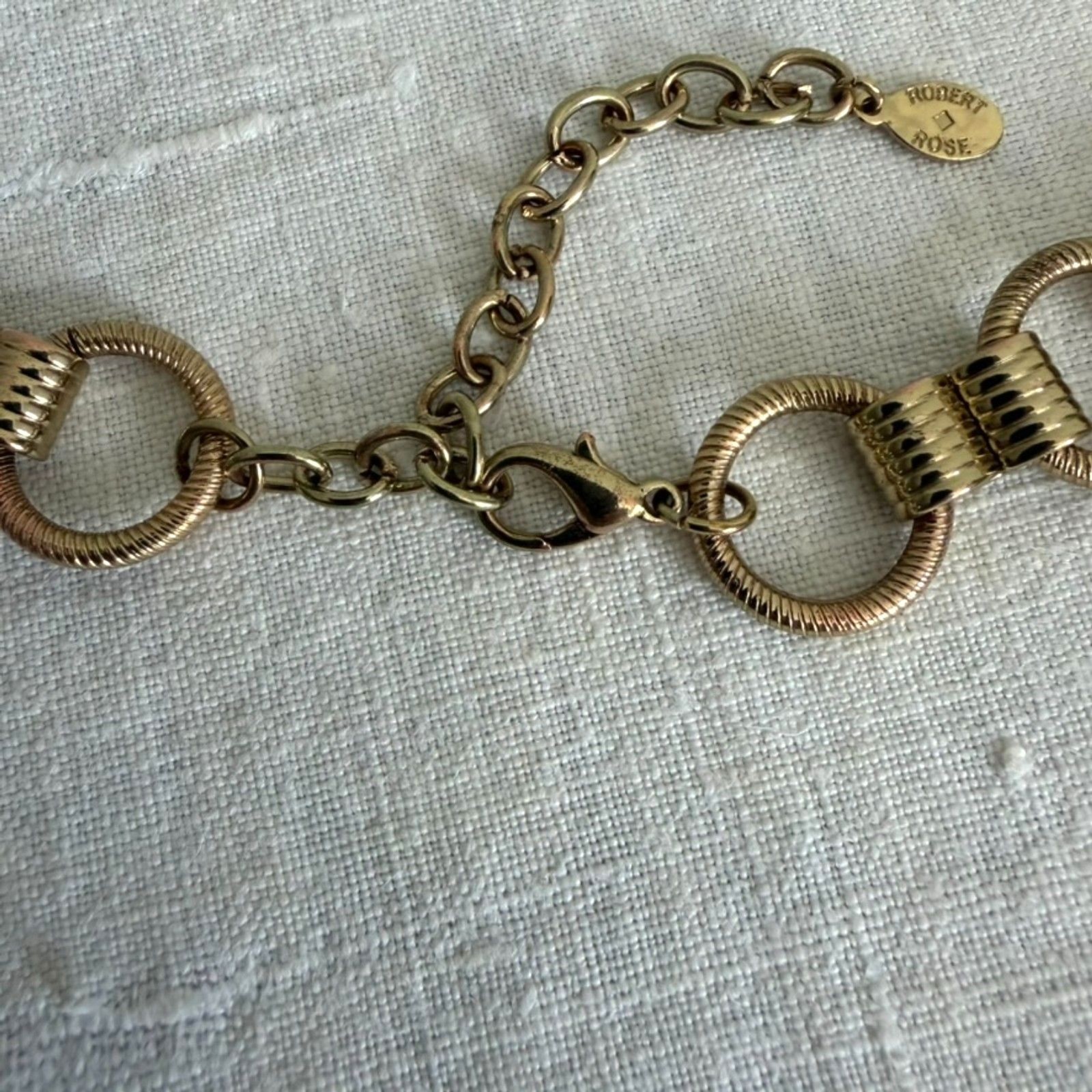 Robert Rose Vintage Gold Tone Chunky Chain Statement Necklace Ribbed Links Retro