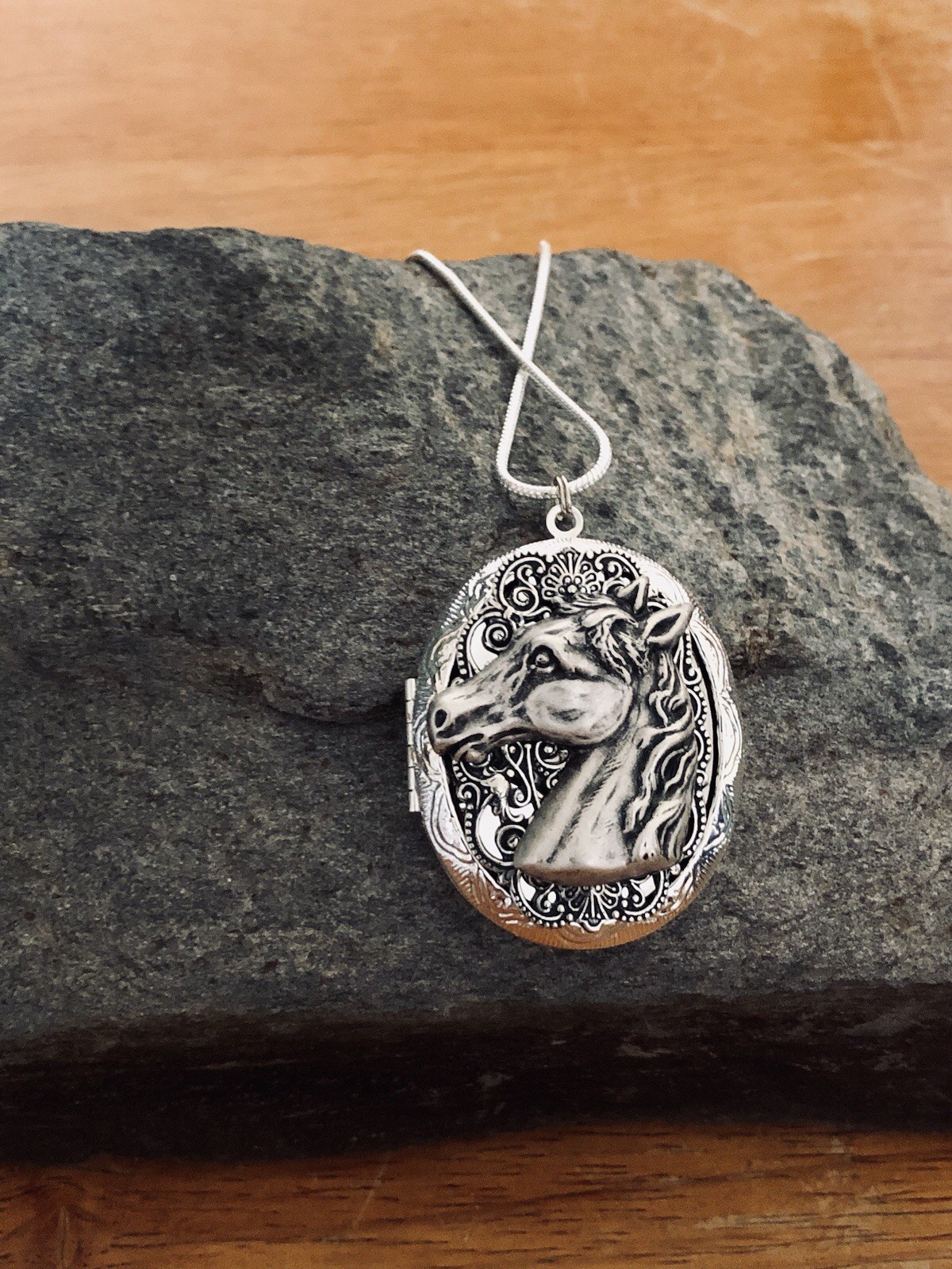 Horse Locket Necklace Sterling Silver pltd Photo Memorial Ashes Keepsake Pendant