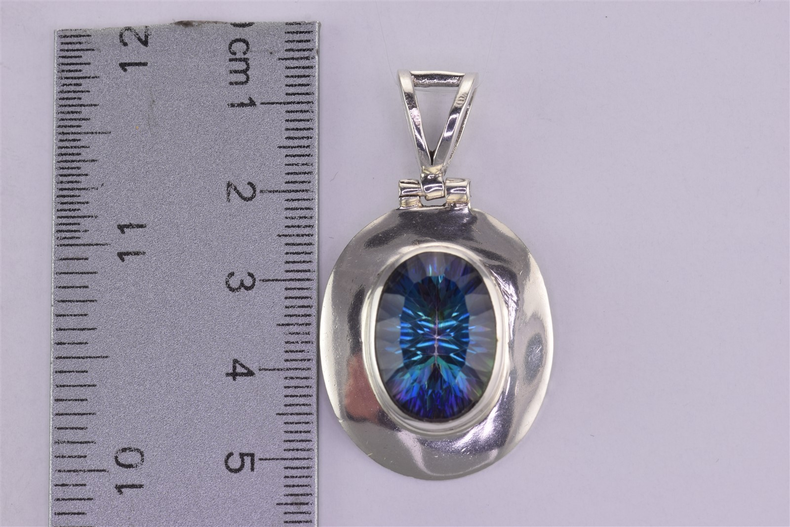 Sterling Silver 32mm x 25mm Oval Blue Mystic Topaz Statement 925 Pendant