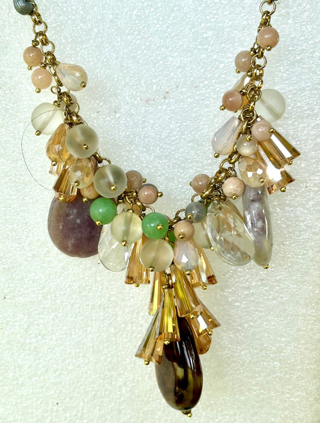 Anthropologie Nakamol Beaded Necklace Crystal Rhinestone Natural Stone Drops