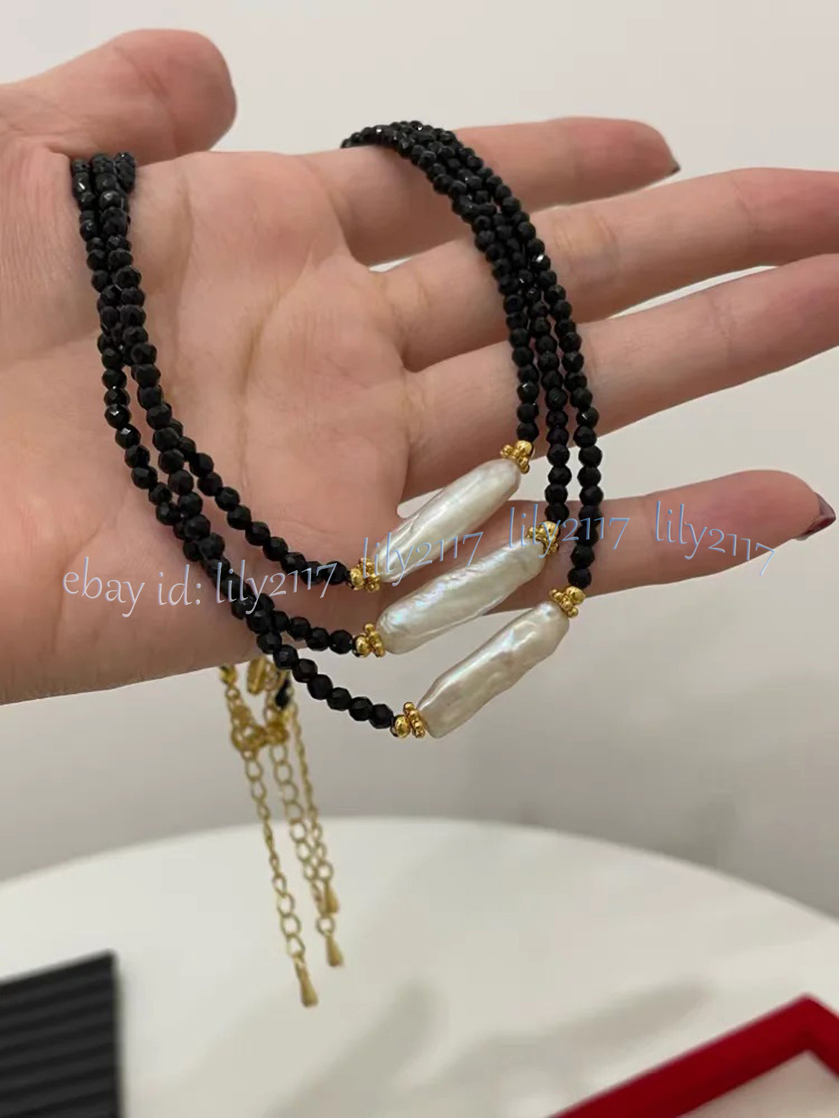 3mm Faceted Black Spinel Round Gems Natural White Baroque Stick Pearl Necklace