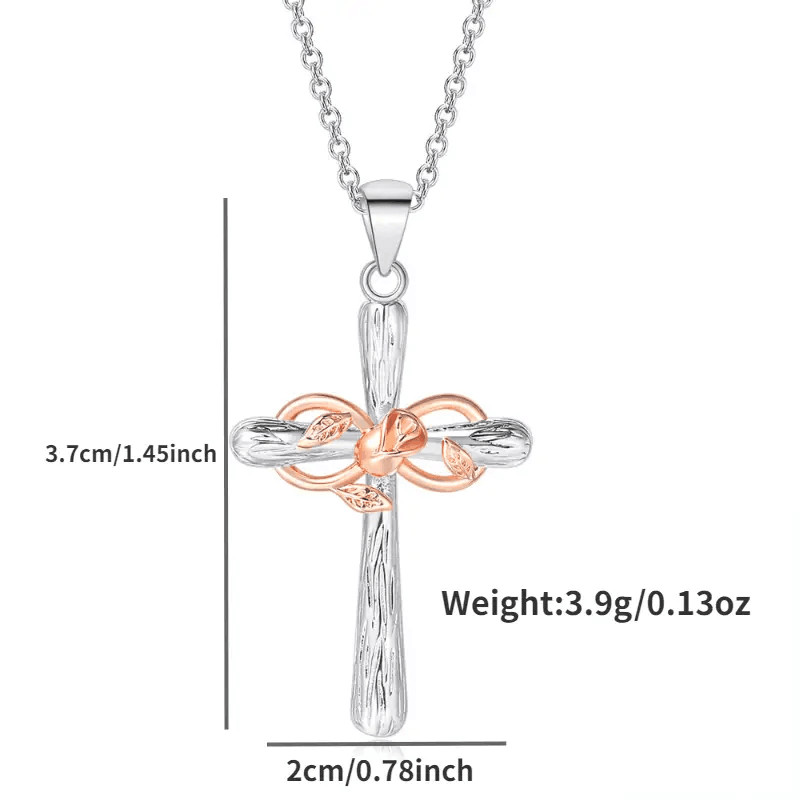 Fashion Cross & Rose Golden Flower Lucky 8 Word Pendant Necklace Jewelry Women