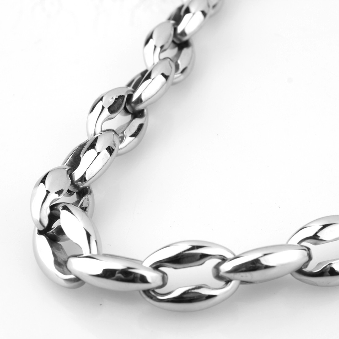 Huge Heavy Stainless Steel Silver Coffee Beans Chain Men Women Necklace 22″*12mm