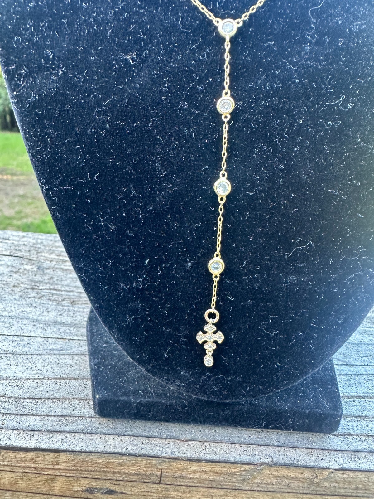 Crystal & Gold Lariat Necklace Vermeil Italy FREE SHIPPING