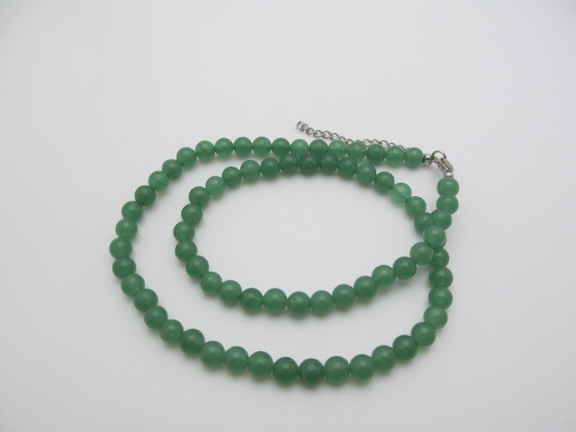 Green Aventurine 6.5mm Round Ball Natural Stone Necklace 18.5 to 20.5 In
