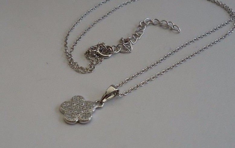 925 STERLING MICRO PAVE FLOWER NECKLACE PENDAND SIMULATED DIAMOND/ 10MM DIAMETER
