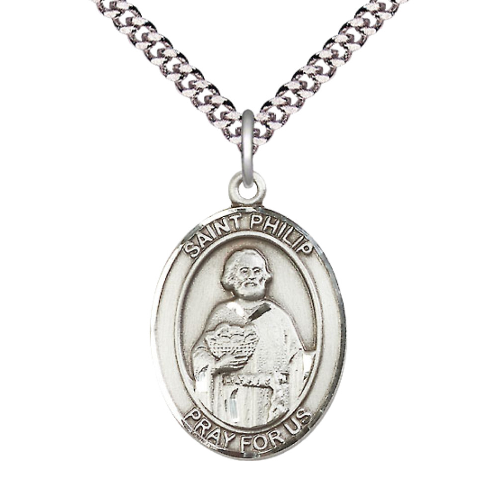 Sterling Silver Saint Philip the Apostle Medal 24″ Lobster Claw Chain Necklace