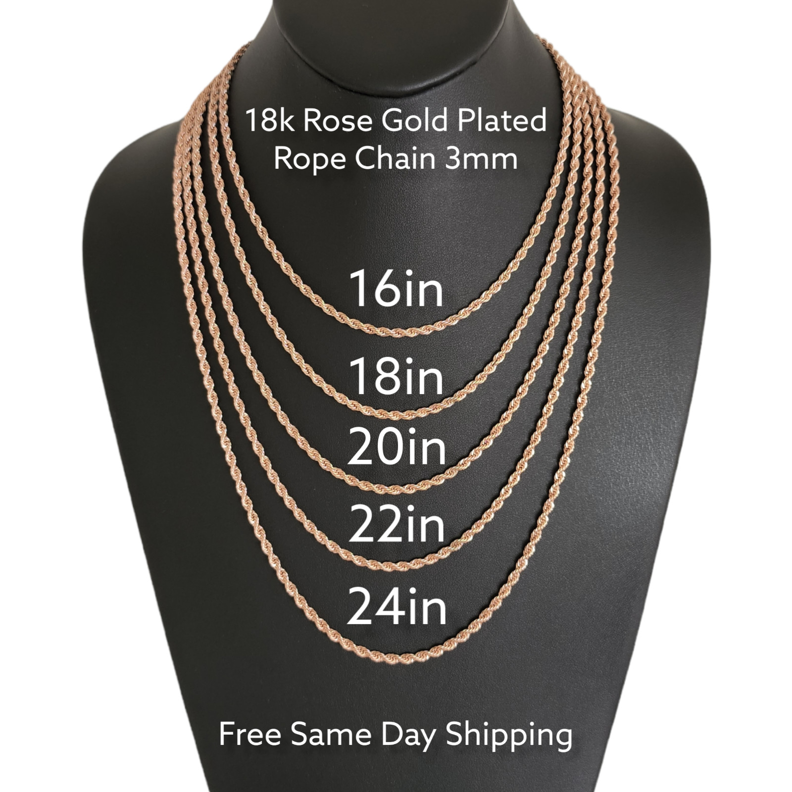 Stainless Steel Gold Plated Rope Chain 3mm Hip Hop Jewelry Unisex Men Women