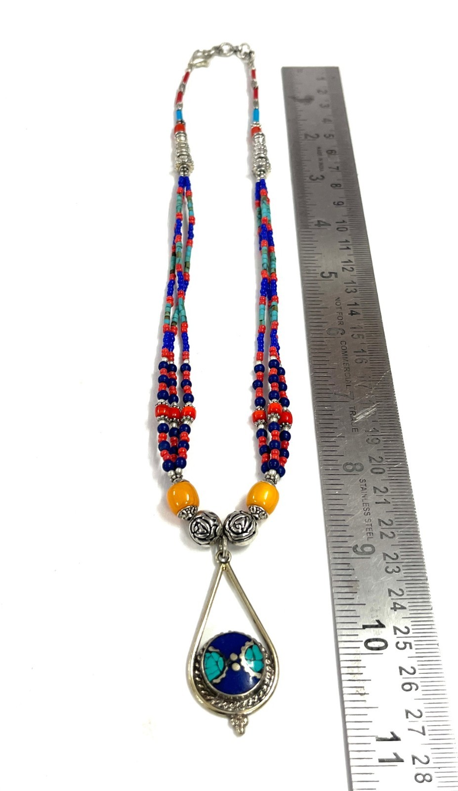 Vintage Lapis LAzuli Red Coral Gemstone Tibetan Necklace Jewelry, 18 Inch Adjust