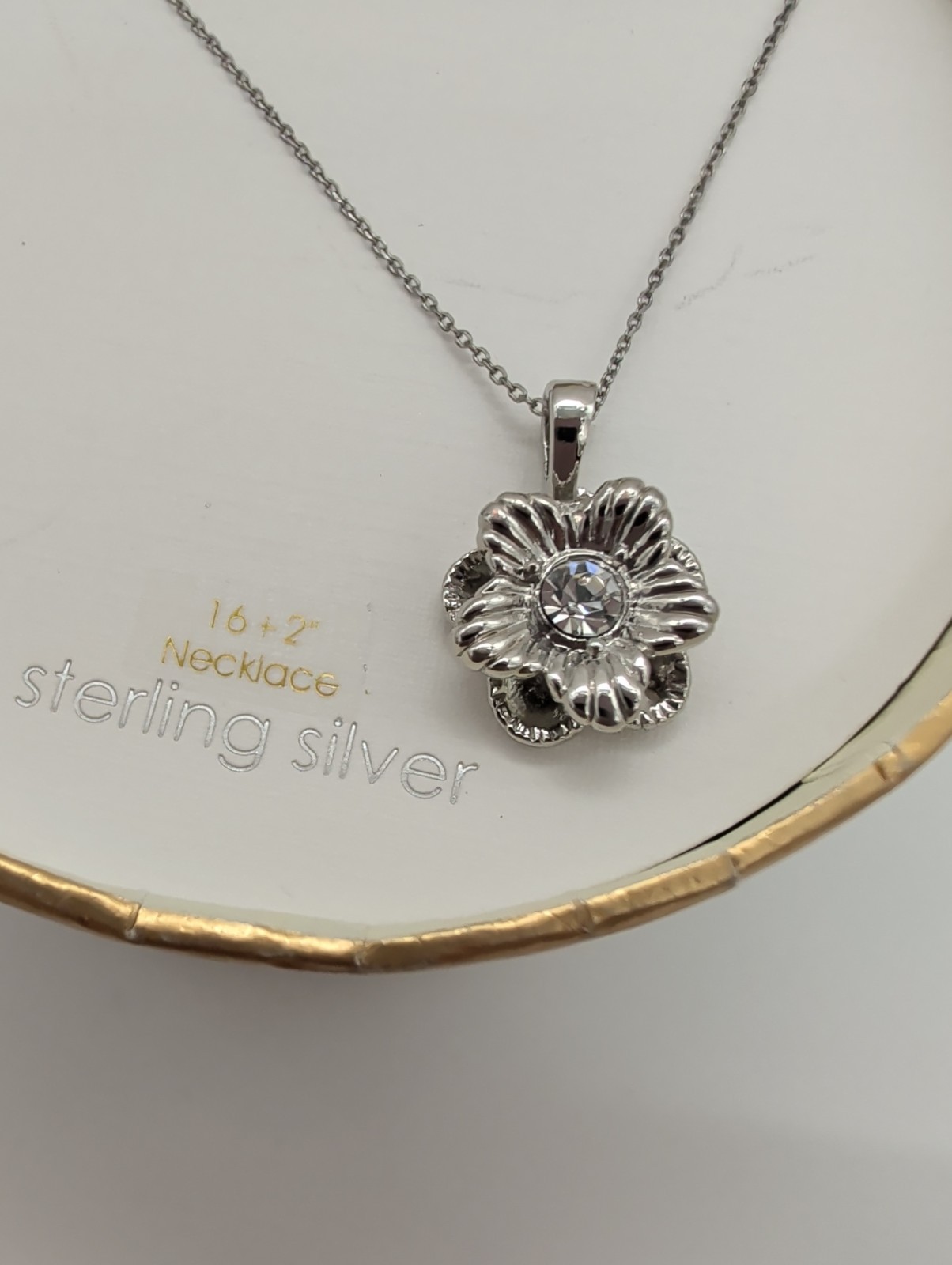 Sterling Silver Sophia Fiore Forget -Me-Not Pendant Necklace CZ 16+2 Inch