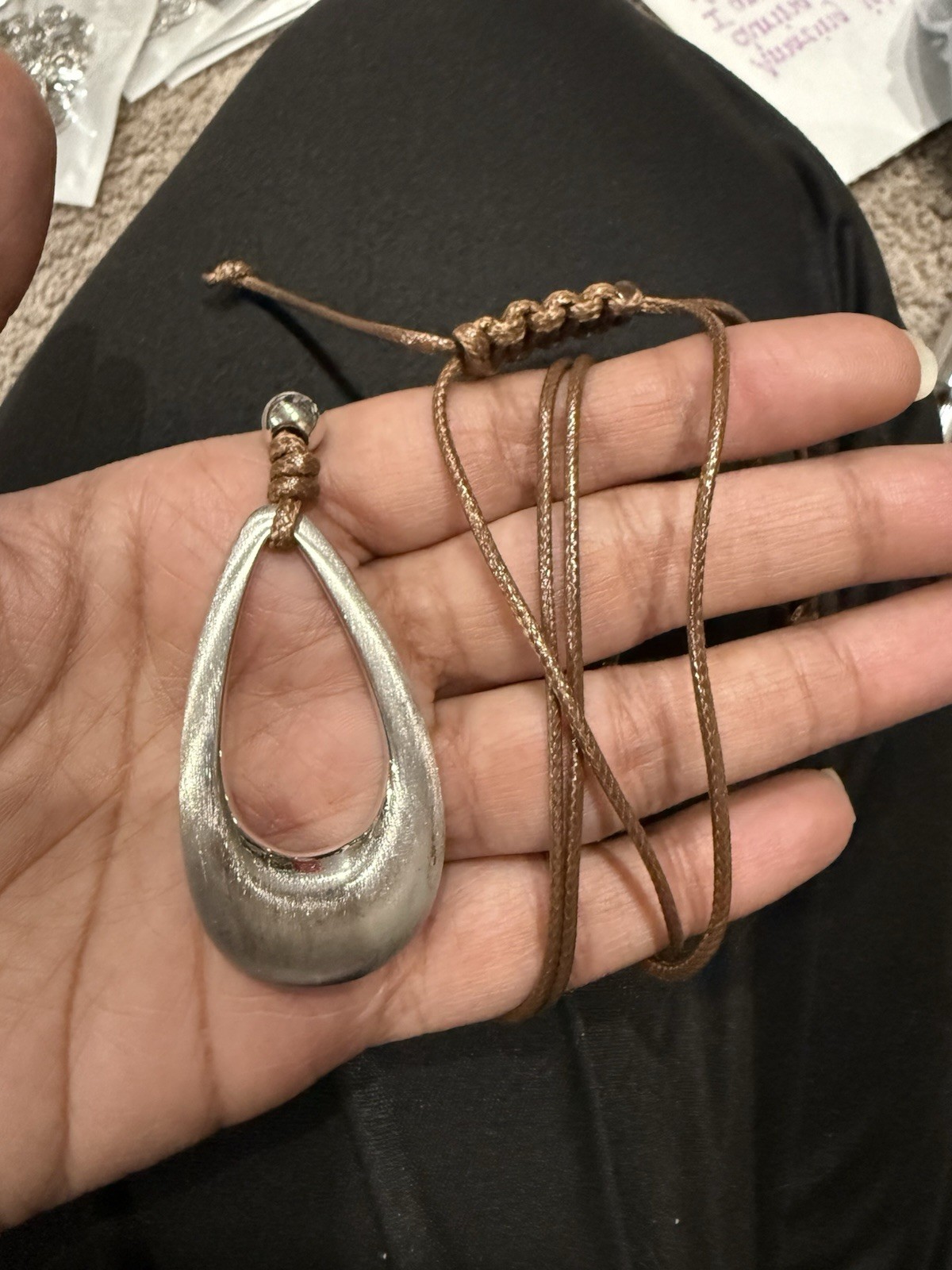 Silver Pendant Choker Brown Necklace Chunky Cord Necklace