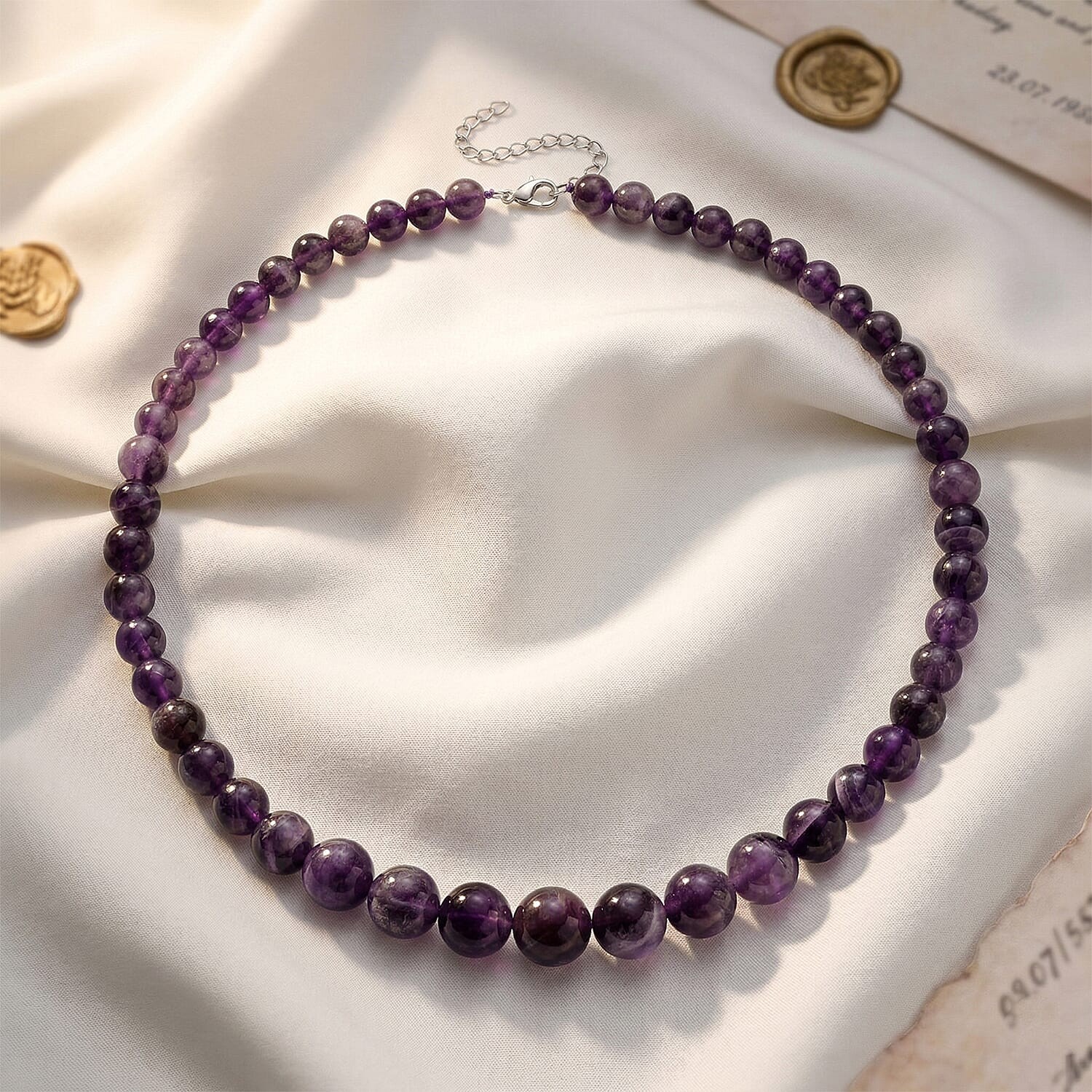 Bi-Color Amethyst 215.00 ctw Beaded Necklace in Rhodium Sterling Silver 20 In