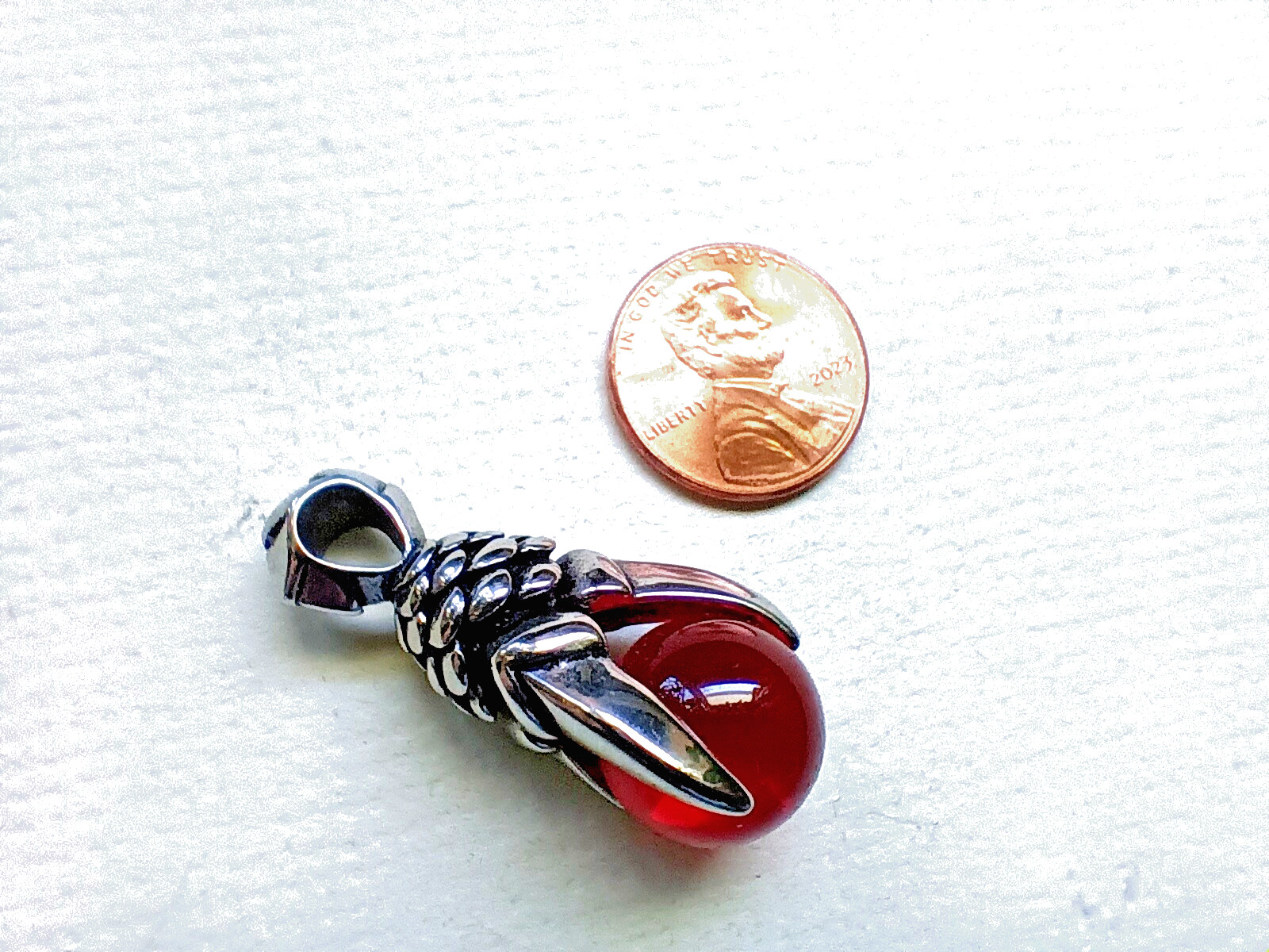 Stainless and Italian Glass Dragon Claw Tribal Style Pendant 36mm x 15mm A-3